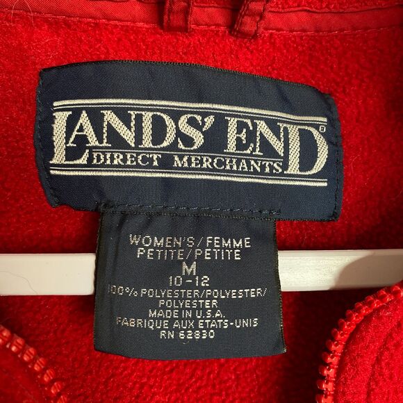 VTG Lands' End Red Polartec Full Zip Fleece Jacket Pockets Womens Size M(10-12) - Picture 6 of 12